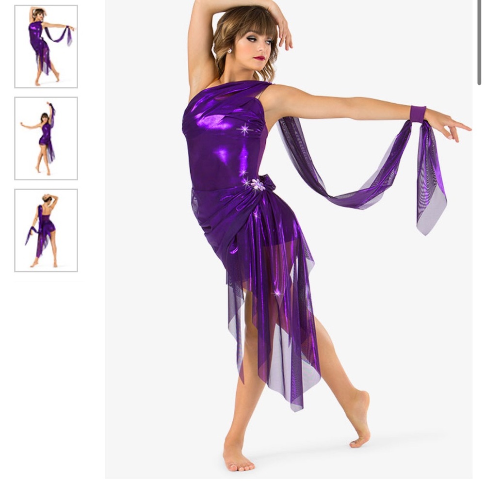 NWOT Purple shimmery mesh dance performance bustled costume shorty leotard small